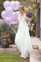Ivory Satin Lace Sheath V-neck Long Sleeves Wedding Dresses, Bridal Gown